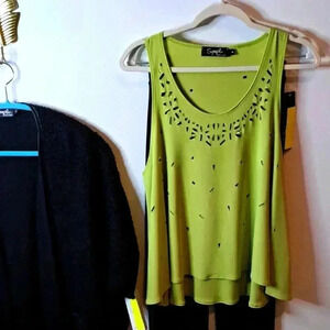 NWT Sympli Green Cut Out  Design Sleeveless Tunic With Flare Bottom